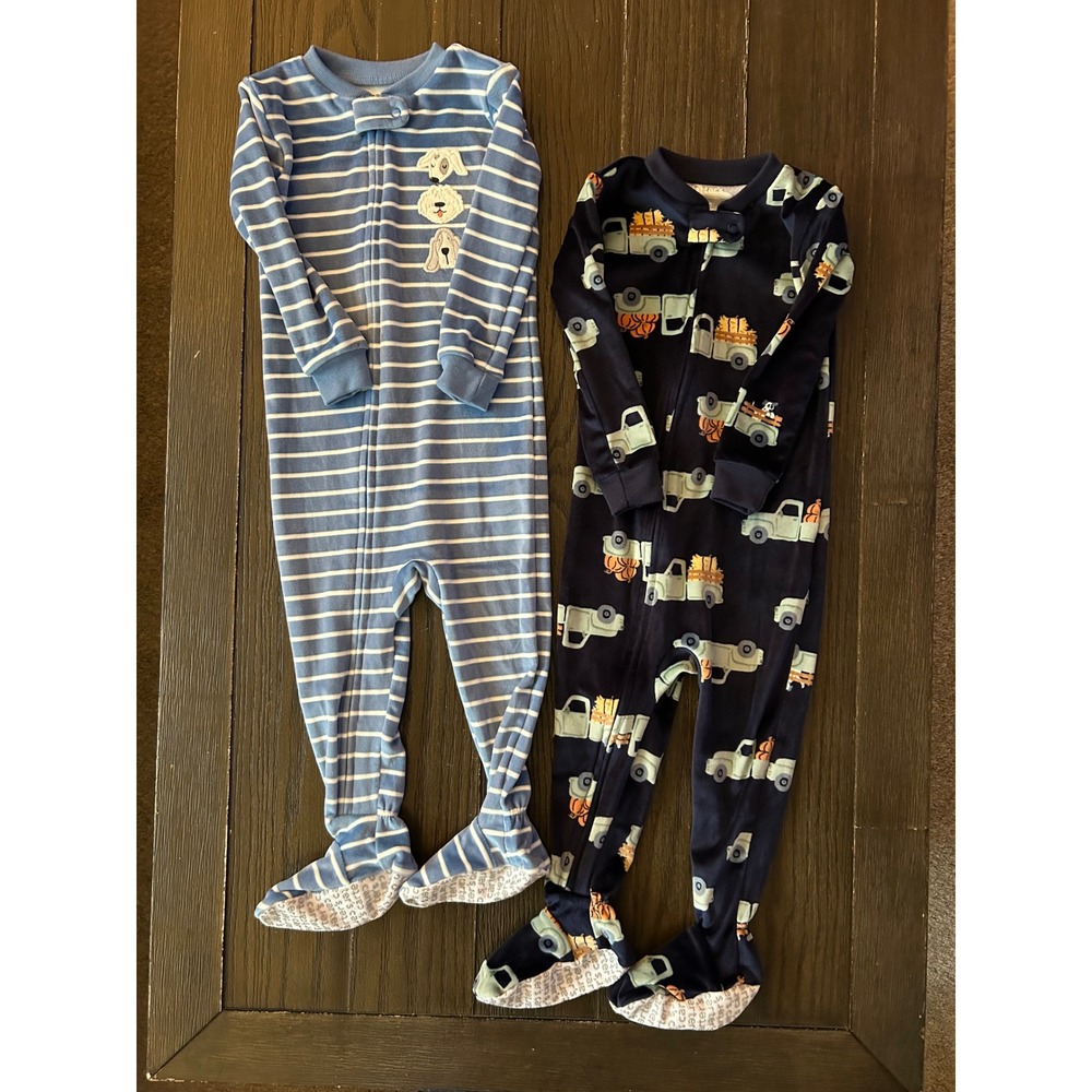 Carters Child of Mine 18M Fleece Footed Sleeper Set Dog Stripe Truck 2PK